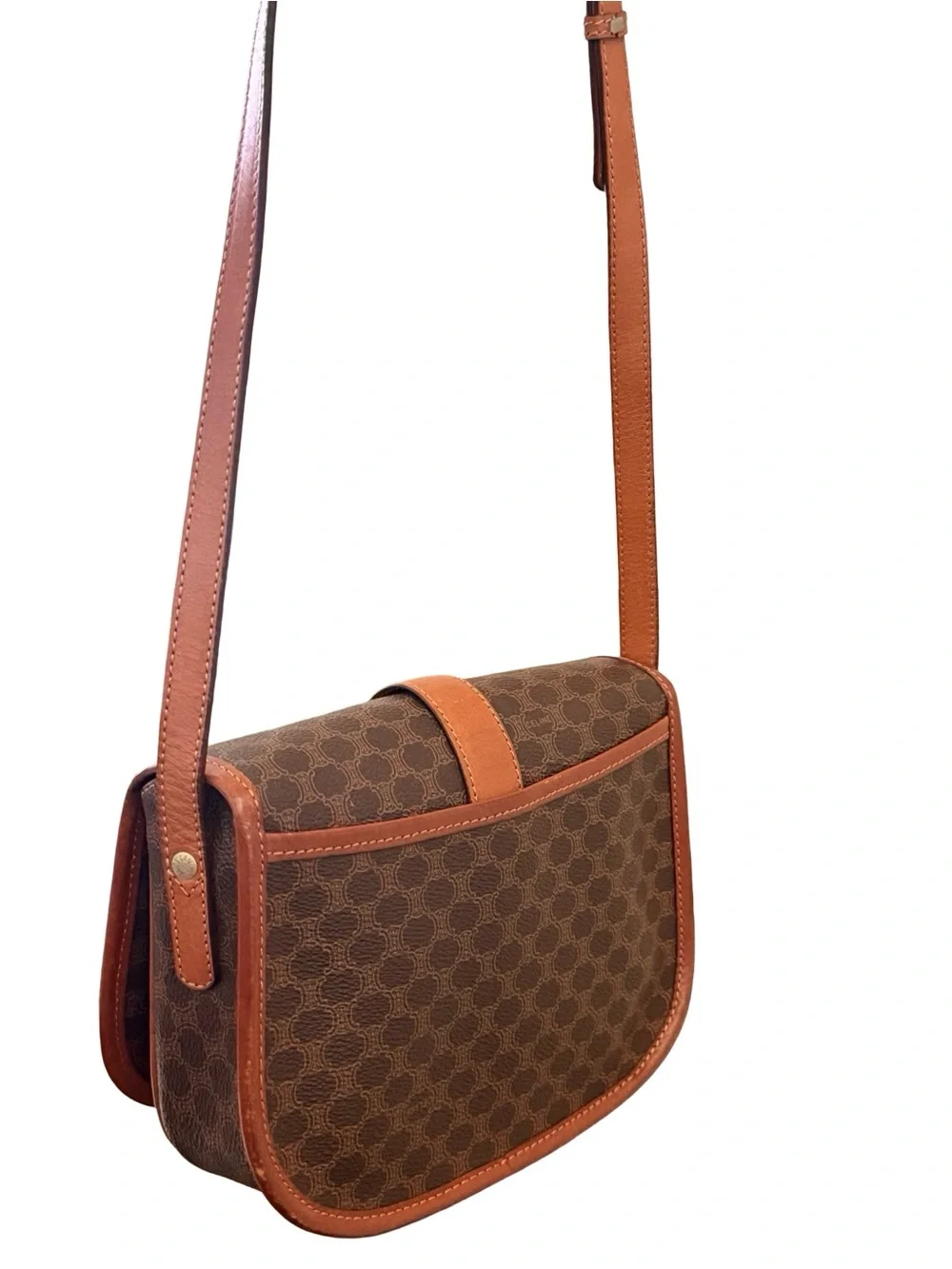 Vintage Celine Macadam Crossbody Brown PVC Leather Shoulder Bag with Back Pocket - Picture 3 of 16